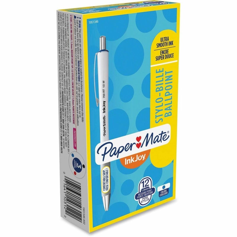Paper Mate Inkjoy 700 Rt Ballpoint Pen, Retractable, Medium 1 Mm, Blue Ink, White/Blue Barrel, Dozen - Image 1